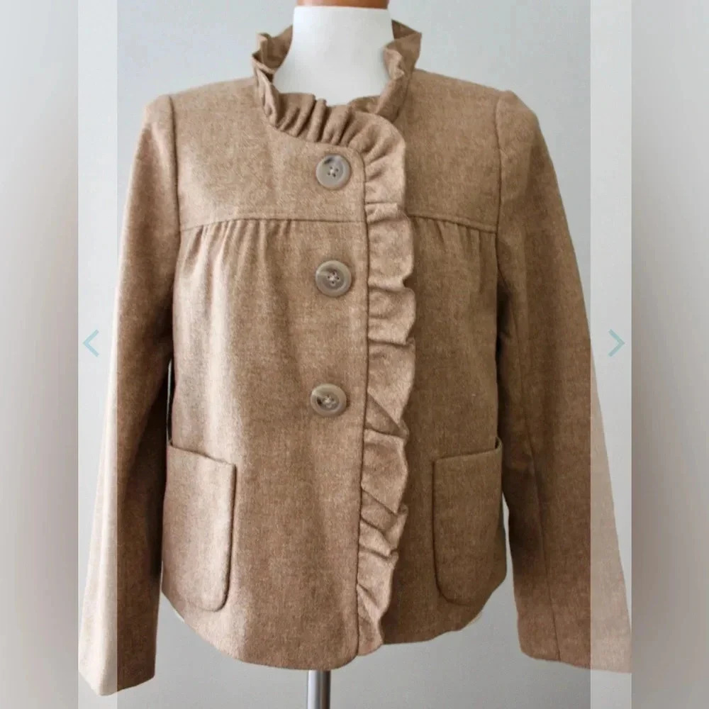 J. Crew Herringbone Soft Autumn Wool Jacket Large Buttons Size 0  Work Church